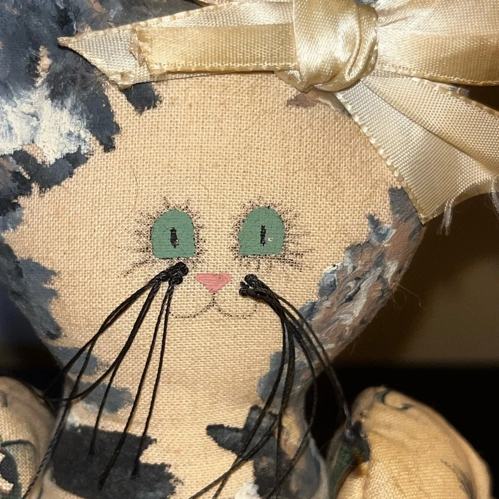 Vintage Folk Art Doll Cat Toy Handmade Fishing Theme - Picture 11 of 11